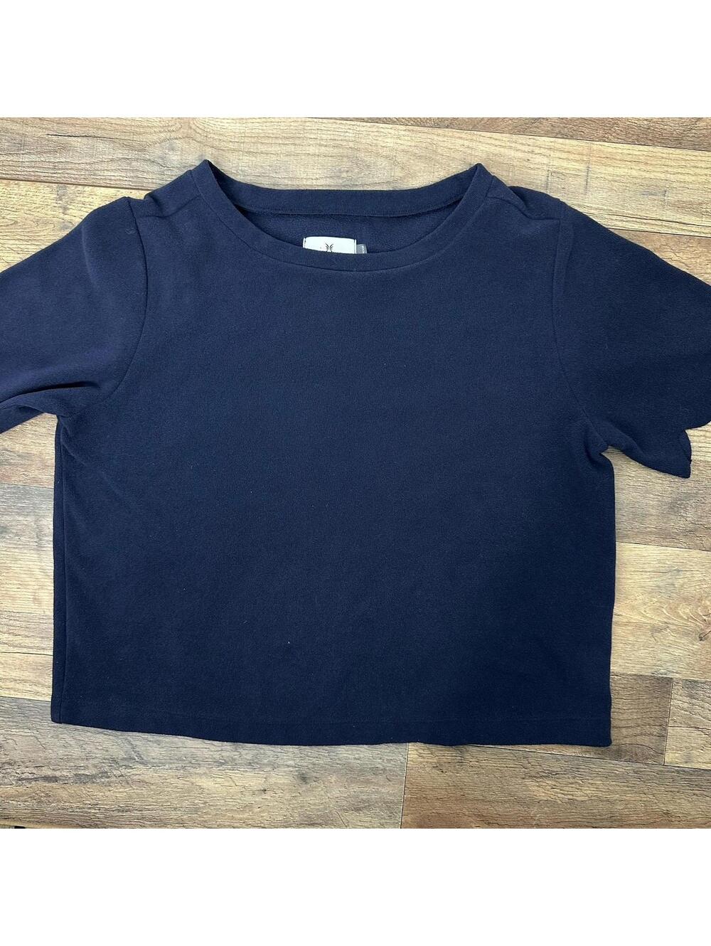 Dudley Stephens Stretch Navy Blue Crew Neck Short Sleeve Crop Fleece Top M Boxy